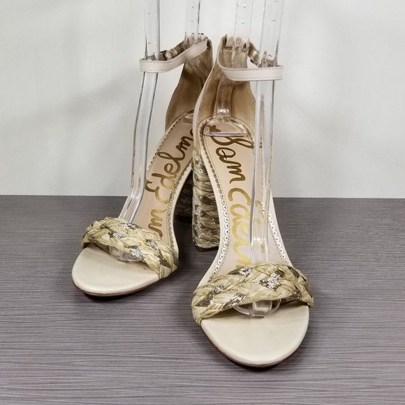 Sam Edelman Yoana Woven Trim Sandal, Ivory & Gold, Womens Size 9.5 M / 39.5 - Picture 4 of 13